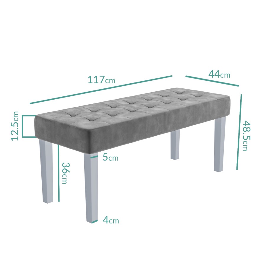 White Mirrored Dining Table with 2 Chairs in Grey Velvet & 1 Bench - Louis