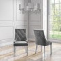 White Mirrored Dining Table with 2 Chairs in Grey Velvet & 1 Bench - Louis