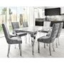 Angelica Mirrored Dining Table with 6 Dining Chairs in Grey Velvet