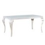 White and Mirrored Dining Table with 4 Grey Velvet Knocker Back Dining Chairs - Jade Boutique