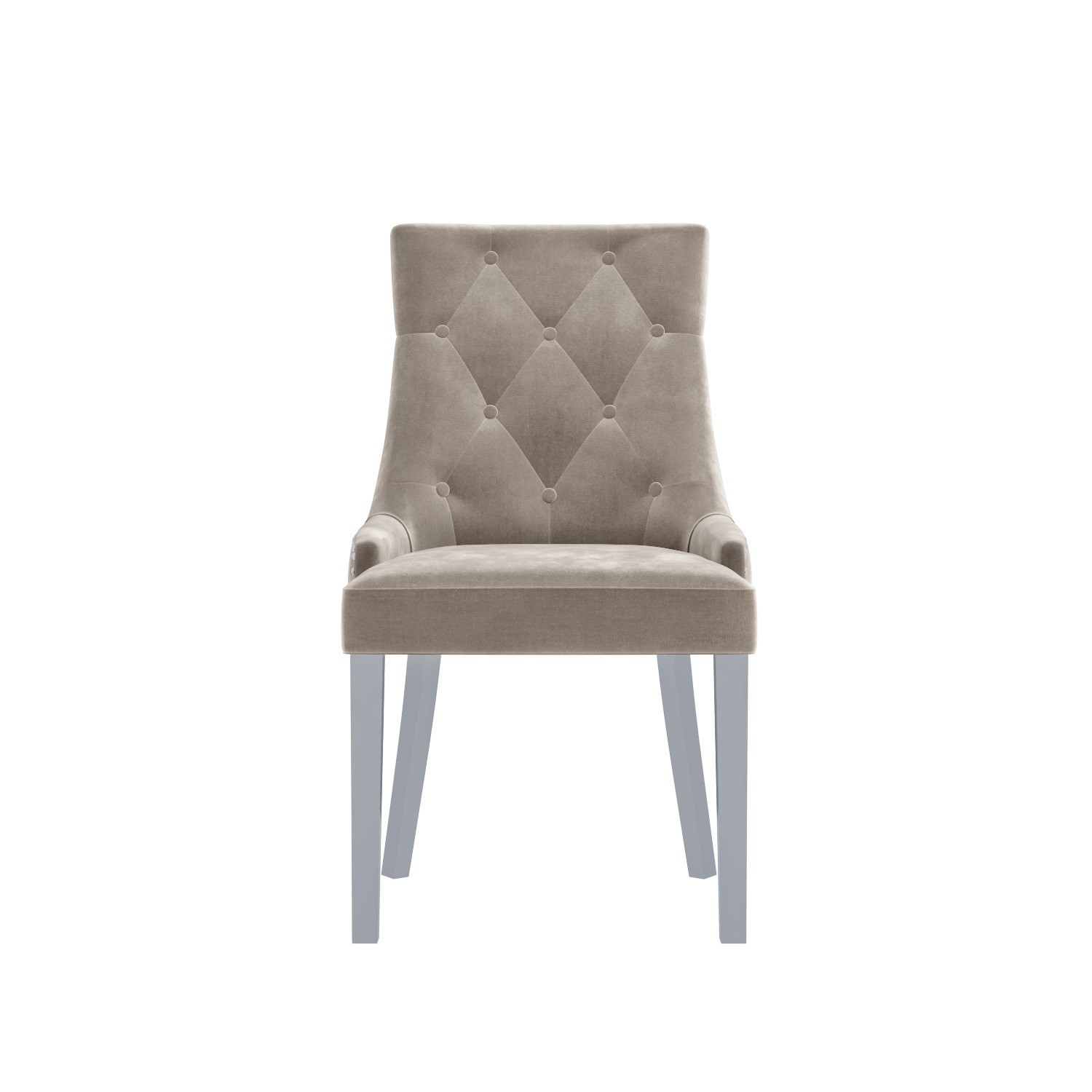 White and Mirrored Dining Table with 4 Mink Velvet Knocker Back Dining