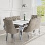 White Mirrored Dining Table with 2 Mink Velvet Dining Chairs & 2 Matching Dining Benches with Backs - Jade Boutique