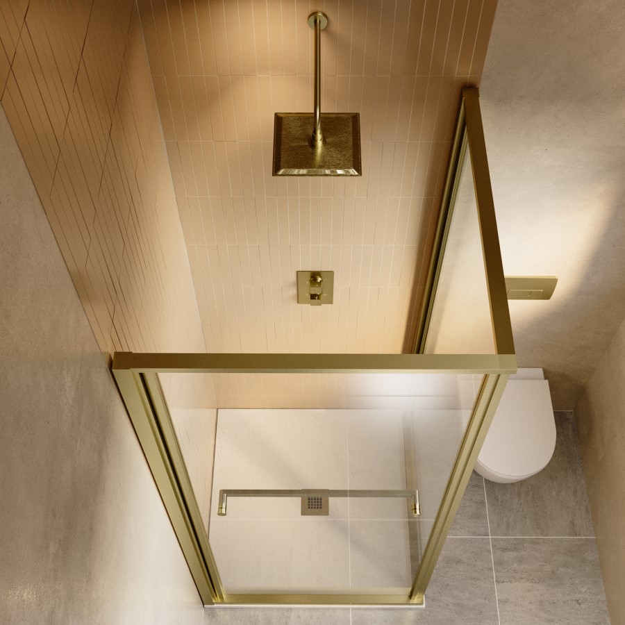 800x800mm Brushed Brass Square In-Fold Sliding Shower Enclosure 6mm Glass - Apollo