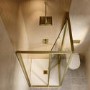 800x800mm Brushed Brass Square Sliding In-Fold Shower Enclosure 6mm Glass - Apollo