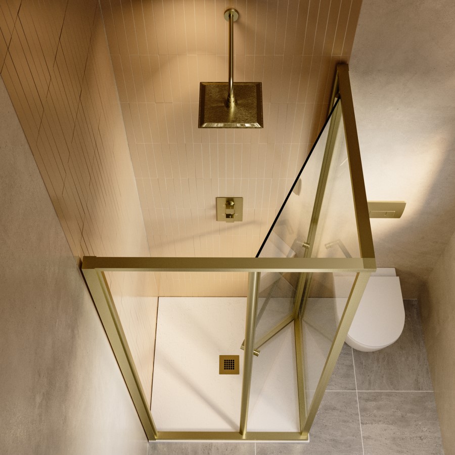 800x800mm Brushed Brass Square Sliding In-Fold Shower Enclosure 6mm Glass - Apollo