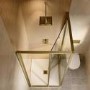 800x800mm Brushed Brass Square Sliding In-Fold Shower Enclosure 6mm Glass and Low Profile Shower Tray - Apollo