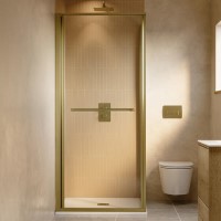 900x900mm Brushed Brass Square Sliding In-fold Shower Enclosure 6mm Glass and Low Profile Shower Tray - Apollo