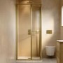 900x900mm Brushed Brass Square Sliding In-fold Shower Enclosure 6mm Glass and Low Profile Shower Tray - Apollo