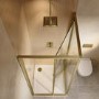 900x900mm Brushed Brass In-Fold Sliding Shower Enclosure 6mm Glass and Shower Tray - Apollo