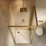 900x900mm Brushed Brass In-Fold Sliding Shower Enclosure 6mm Glass and Shower Tray - Apollo