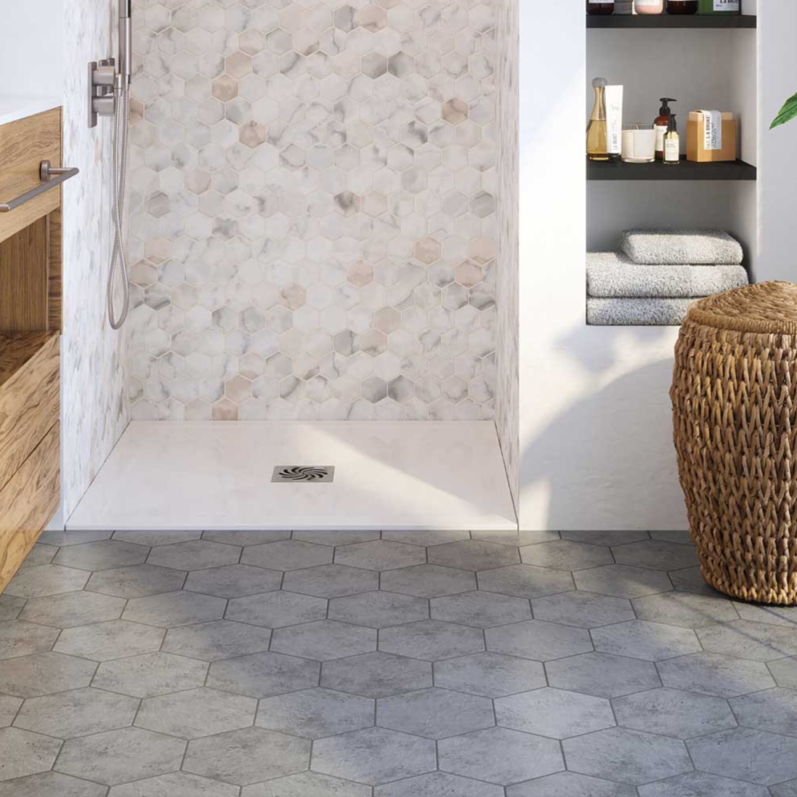 800x800mm Brushed Brass In-Fold Sliding Shower Enclosure 6mm Glass and Low Profile Shower Tray - Apollo