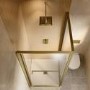 900x900mm Brushed Brass Square Sliding In-fold Shower Enclosure 6mm Glass and Low Profile Shower Tray - Apollo