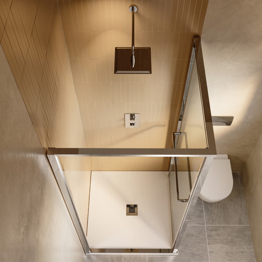 900x900mm Chrome In-Fold Sliding Shower Enclosure 6mm Glass and Low Profile Shower Tray - Apollo