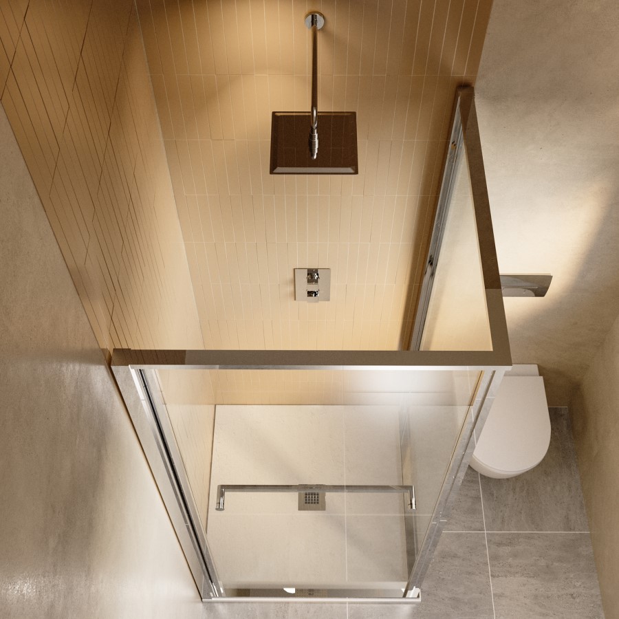 800x800mm Chrome In-Fold Sliding Shower Enclosure 6mm Glass and Low Profile Shower Tray - Apollo