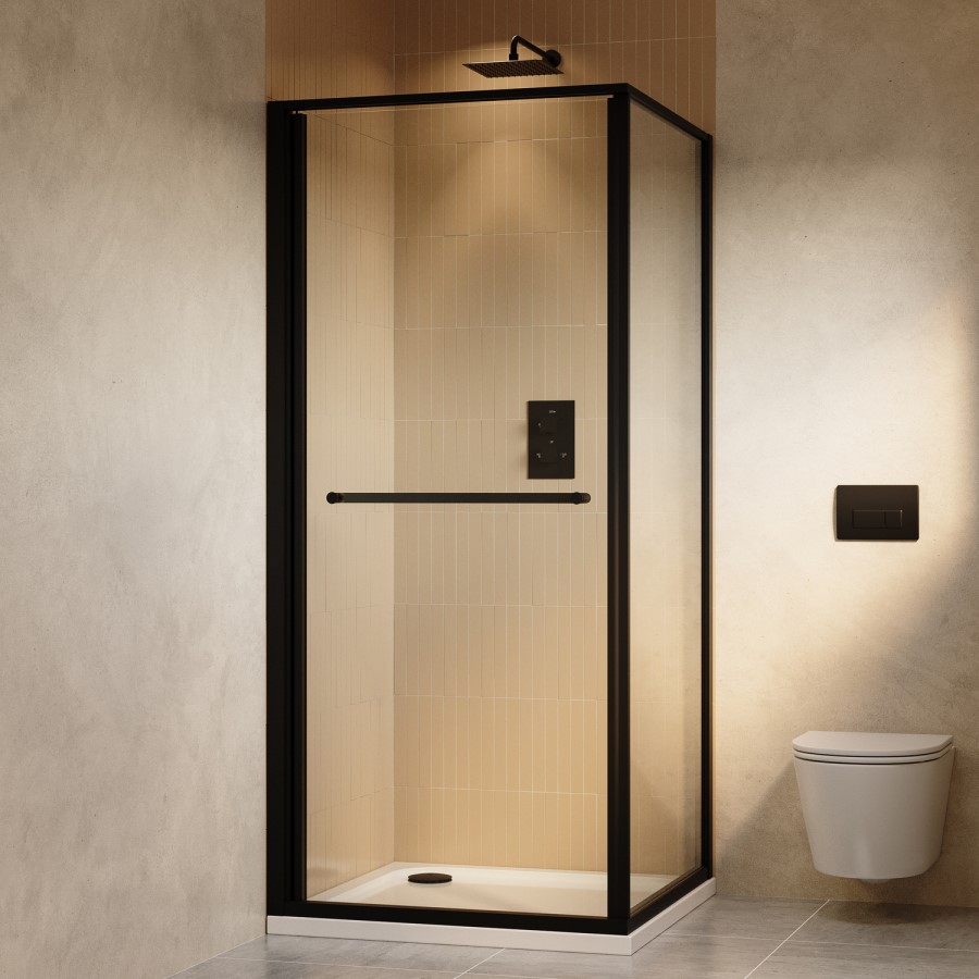 800x800mm Black In-fold Sliding Shower Enclosure 6mm Glass and Shower Tray - Apollo