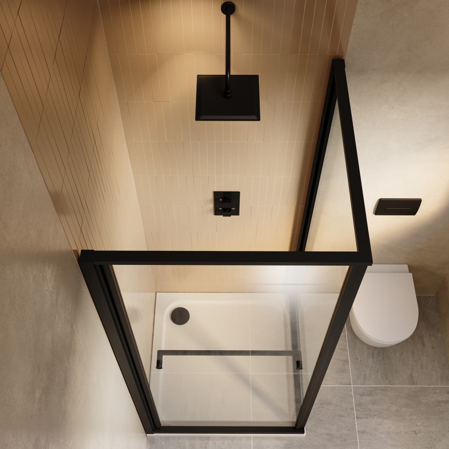 800x800mm Black In-fold Sliding Shower Enclosure 6mm Glass and Shower Tray - Apollo