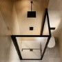 800x800mm Black In-Fold Sliding Shower Enclosure 6mm Glass and Low Profile Shower Tray - Apollo