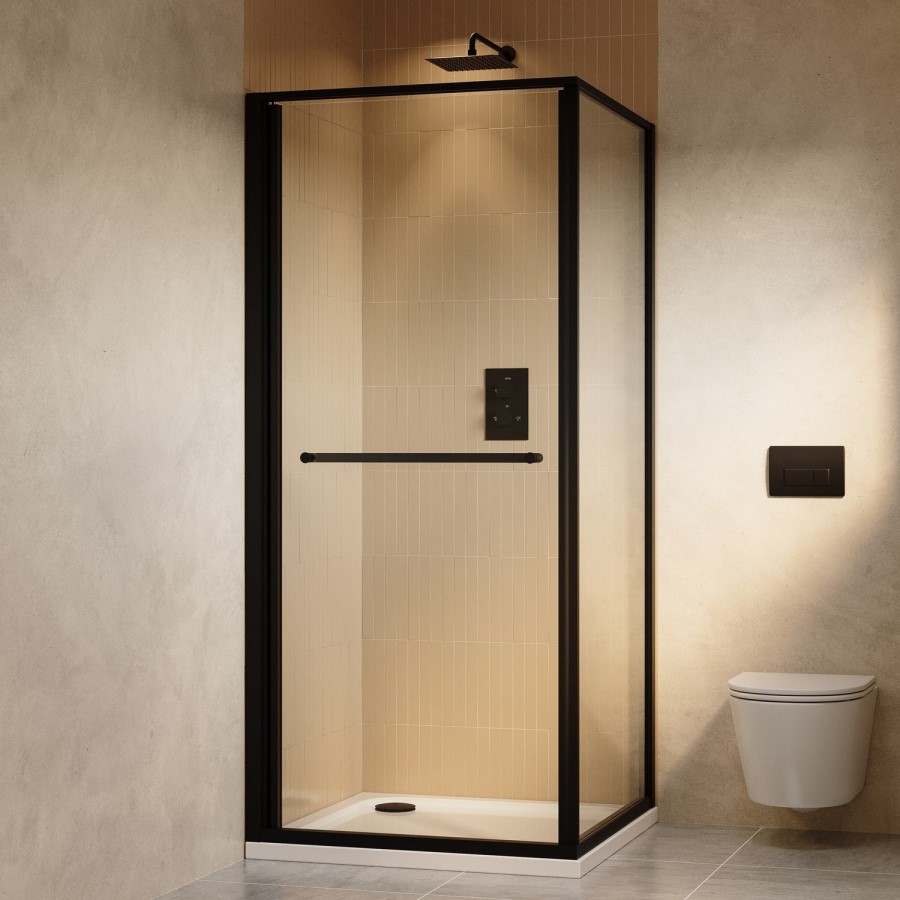 900x900mm Black In-Fold Sliding Shower Enclosure 6mm Glass - Apollo