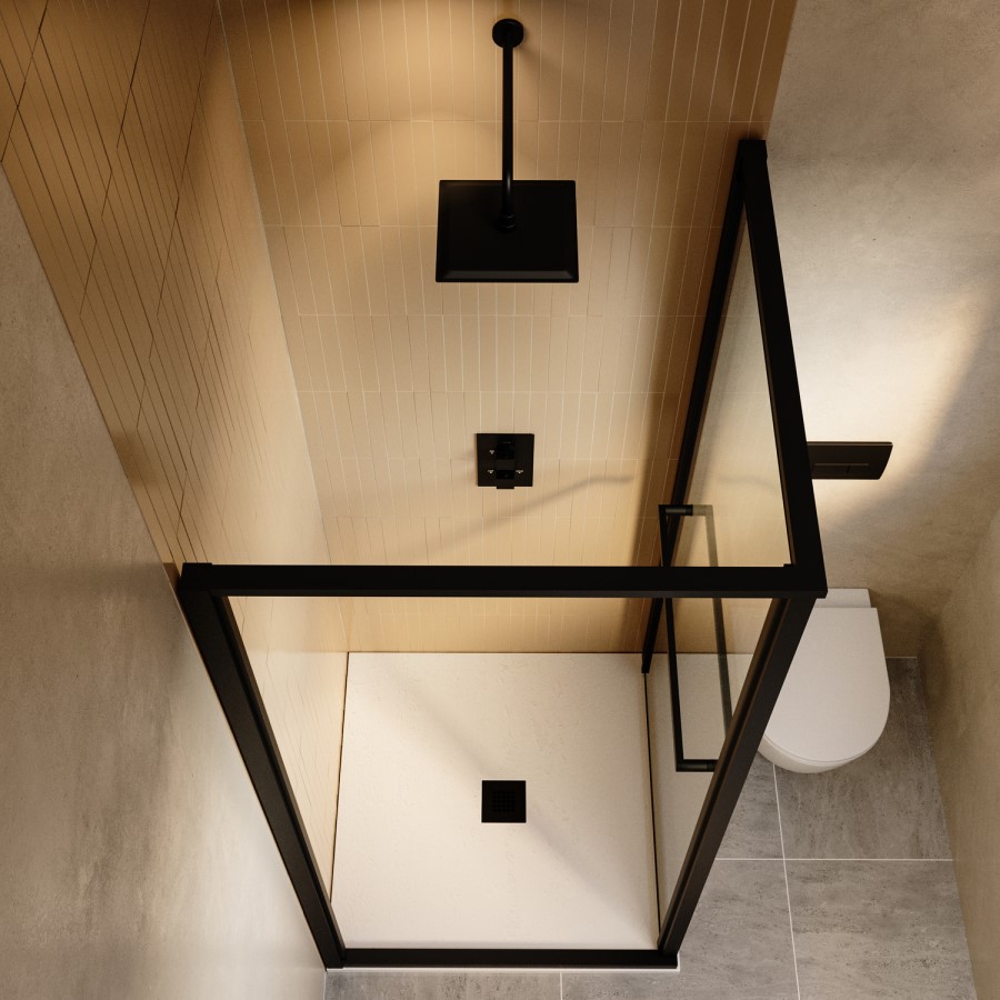 900x900mm Black In-Fold Sliding Shower Enclosure 6mm Glass - Apollo