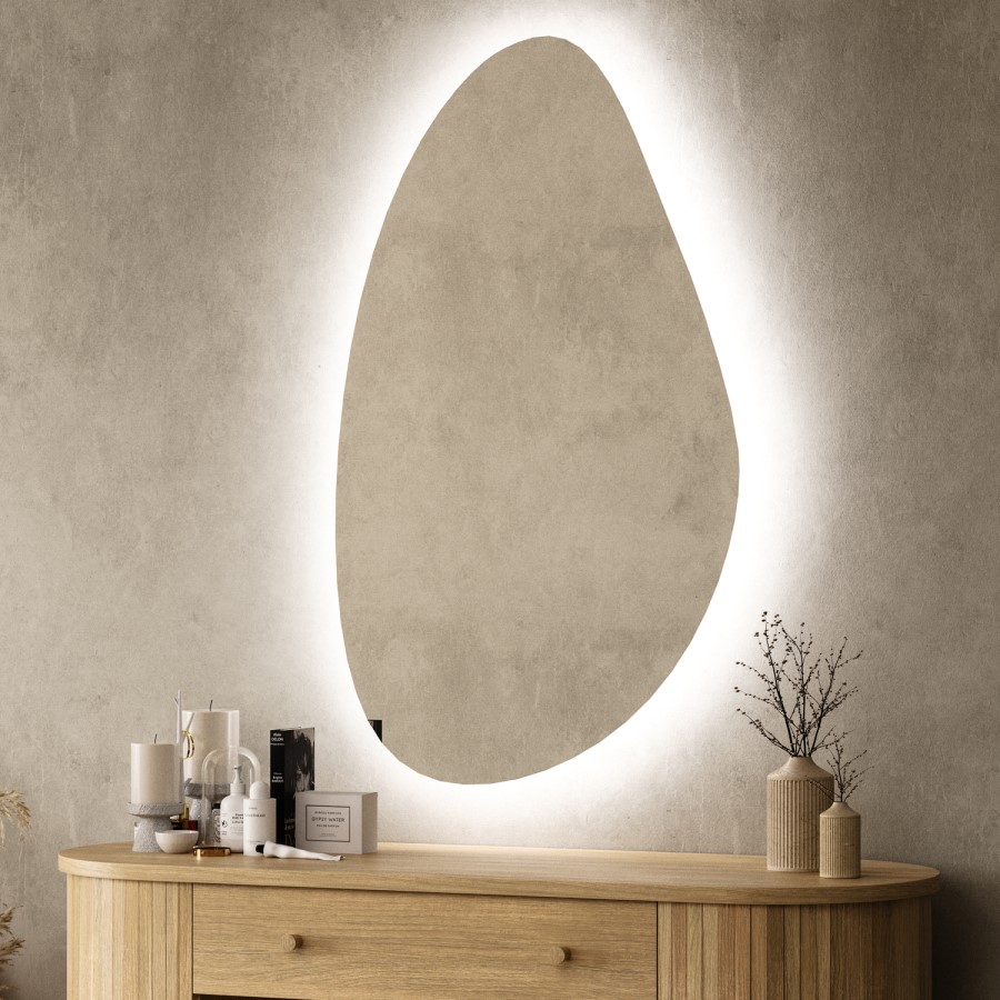 Pebble Backlit Wall Mirror with Battery Operated Lights 60x 100cm- Apollo