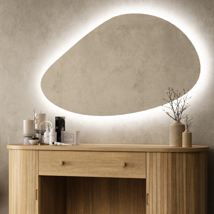 Pebble Backlit Wall Mirror with Battery Operated Lights 60x 100cm- Apollo
