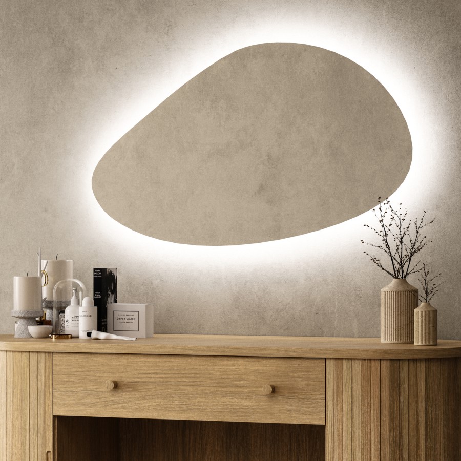 Pebble Backlit Wall Mirror with Battery Operated Lights 50 x 80cm - Apollo