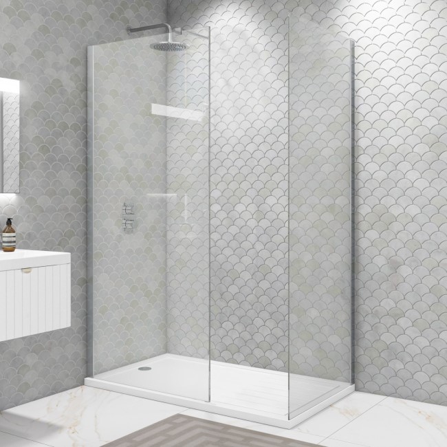 1400x900mm Frameless Wet Room Shower Screen Enclosure and Shower Tray - Corvus