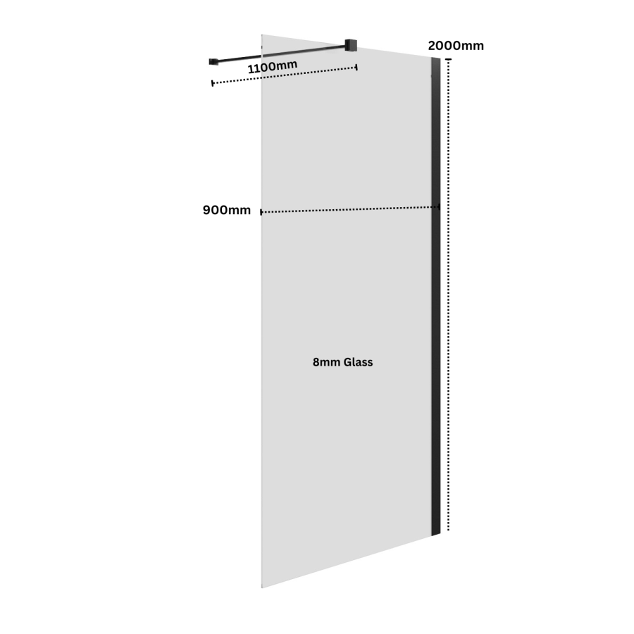 900mm Black Frameless Wet Room Shower Screen - Corvus