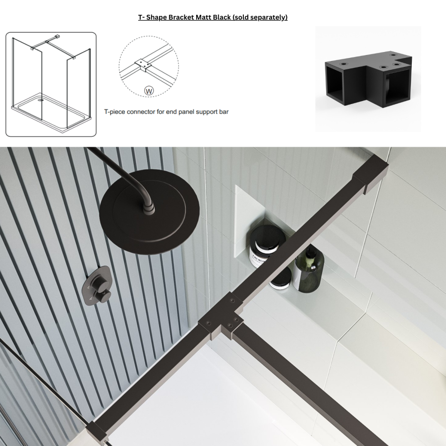 900mm Black Frameless Wet Room Shower Screen - Corvus