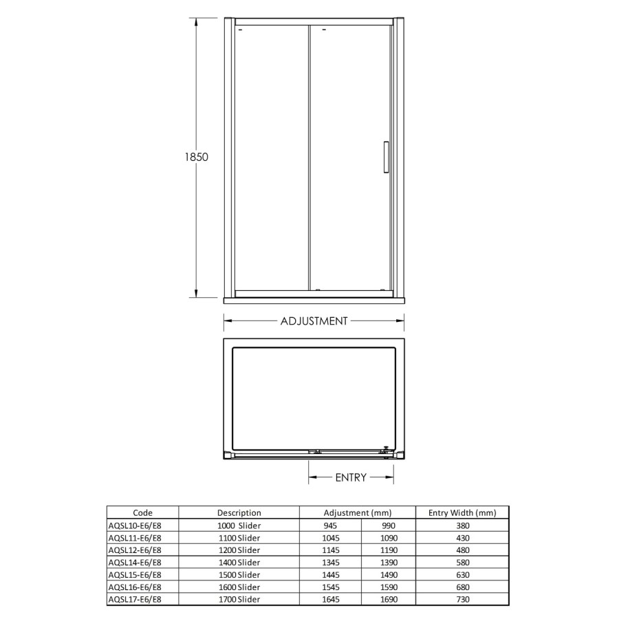 1500 x 900mm Rectangular Sliding Shower Enclosure - Fiji