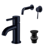 Shiny Black Basin Mixer Tap with Wall Mounted Bath Tap & Slotted Waste - Arissa