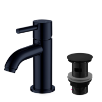Shiny Black Cloakroom Mixer Tap & Slotted Basin Waste - Arissa