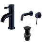 Shiny Black Cloakroom Basin Mixer with Wall Mounted Bath Tap & Slotted Waste - Arissa