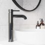 Shiny Black Tall Basin Mixer Tap with Wall Mounted Bath Tap & Unslotted Waste - Arissa