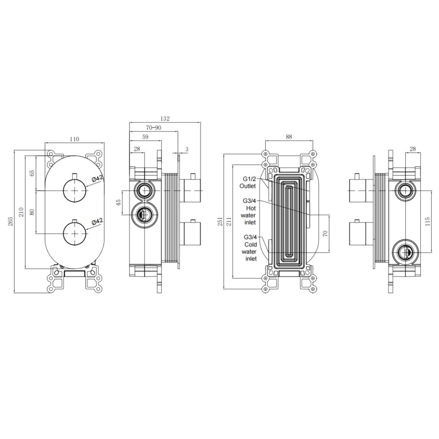 ONLY OPENED - Brushed Bronze 2 Outlet Wall Mounted Thermostatic Mixer Shower Set with Hand Shower - Arissa