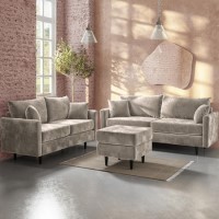 Beige 3 Seater & 2 Seater Chenille Fabric Pocket Sprung Sofa - Archie