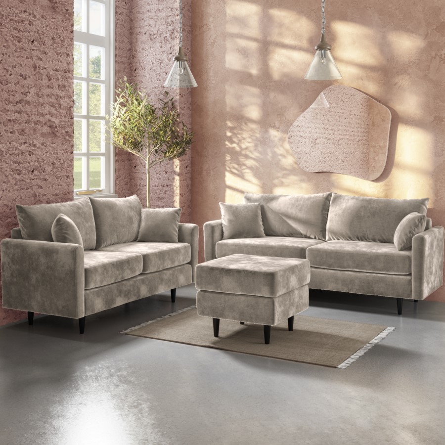 Beige 3 Seater & 2 Seater Chenille Fabric Pocket Sprung Sofa - Archie