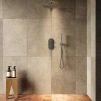 Gunmetal Grey 2 Outlet Wall Mounted Thermostatic Mixer Shower Set with Hand Shower - Arissa