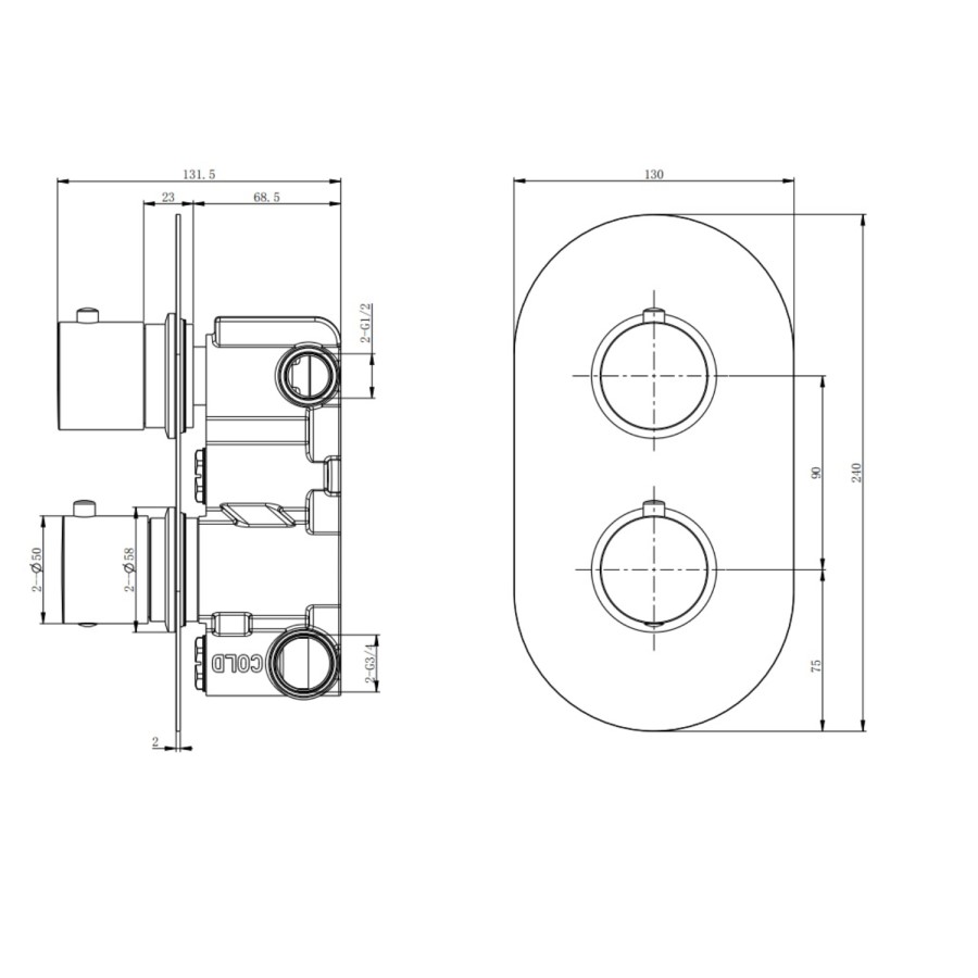 Gunmetal Grey 2 Outlet Wall Mounted Thermostatic Mixer Shower Set with Hand Shower - Arissa