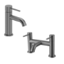 Gunmetal Grey Bath and Basin Tap Set with Basin Waste - Arissa