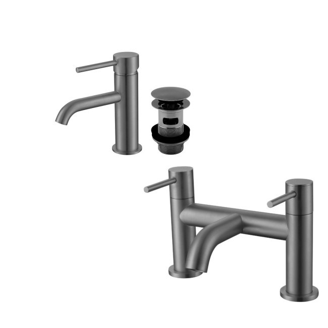 Gunmetal Grey Bath and Basin Tap Set with Basin Waste - Arissa