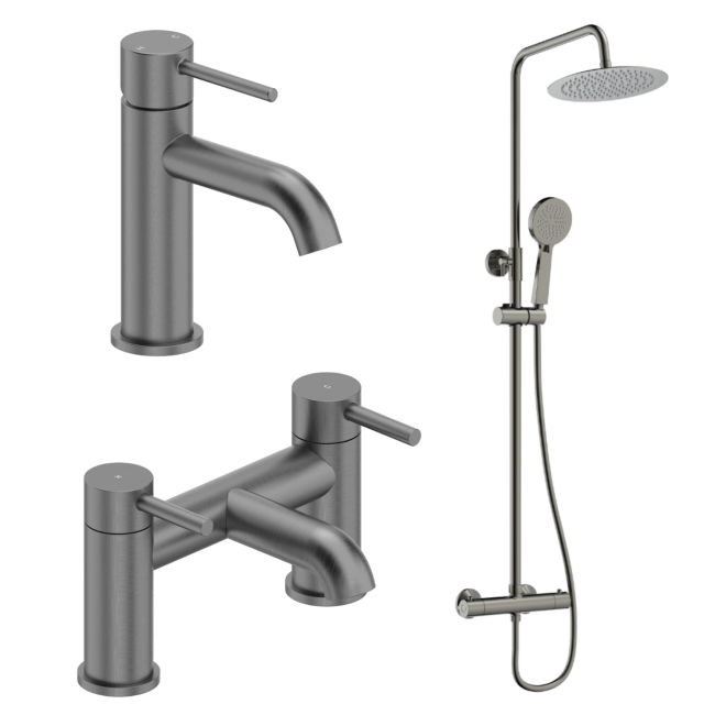 Gunmetal Grey Shower Bath and Basin Tap Set - Arissa