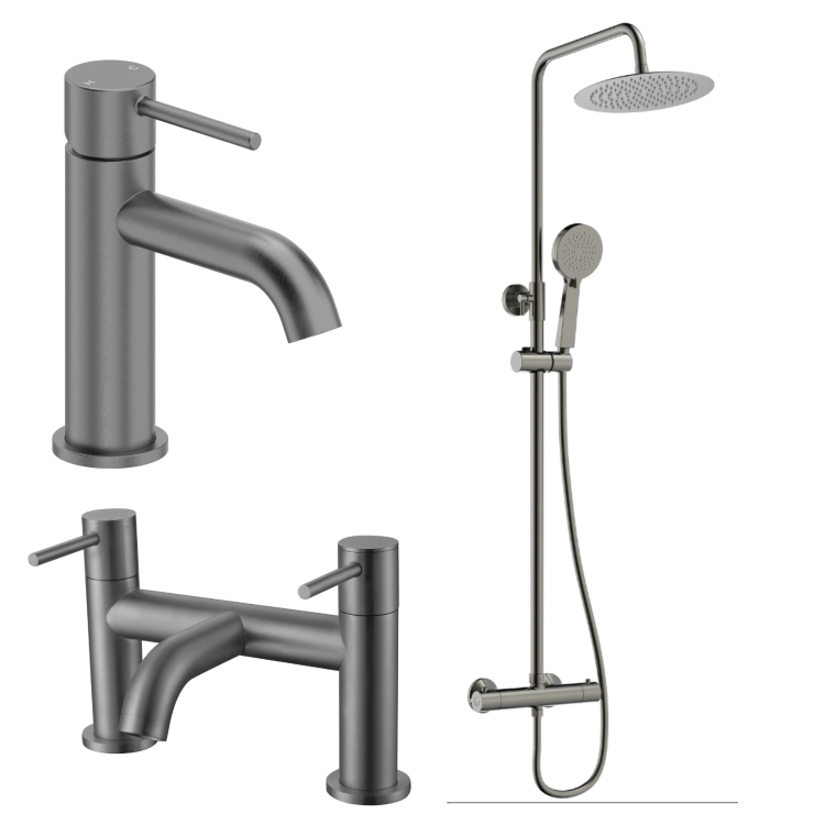 Gunmetal Grey Shower Bath and Basin Tap Set with Basin Waste - Arissa