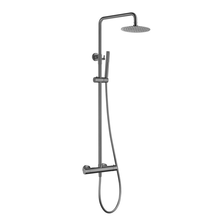 Gun Metal Grey Thermostatic Mixer Shower Set with Round Overhead & Pencil Handshower - Arissa