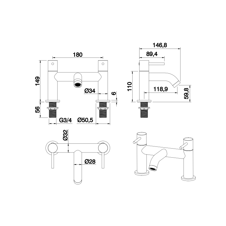 Gunmetal Bath Filler Tap - Arissa