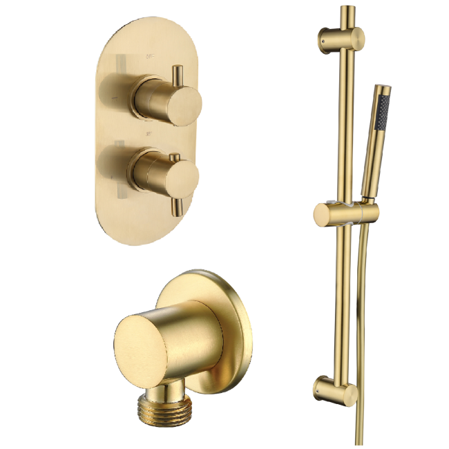 Brushed Brass Concealed Shower Mixer with Dual Control & Slider Riser Rail Kit Arissa