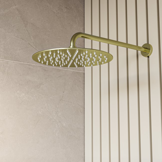 Brushed Brass Single Outlet Wall Mounted Thermostatic Mixer Shower Set - Arissa