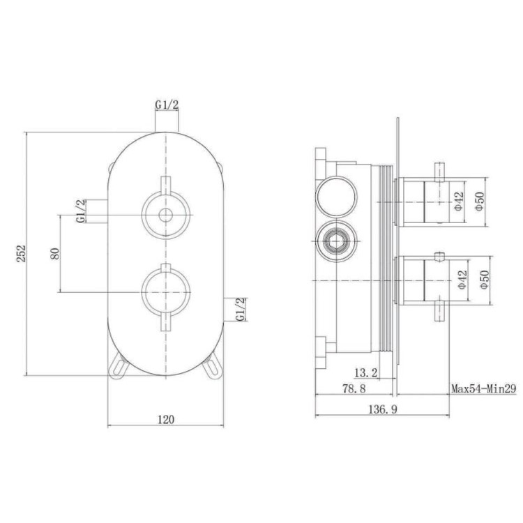 Brushed Brass Single Outlet Wall Mounted Thermostatic Mixer Shower Set - Arissa