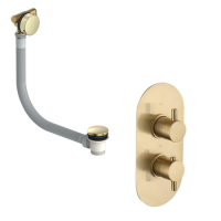 Brushed Brass Overflow Bath Filler Thermostatic Mixer Shower Set - Arissa