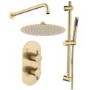 Brushed Brass Dual Outlet Wall Mounted Thermostatic Mixer Shower with Hand Shower - Arissa
